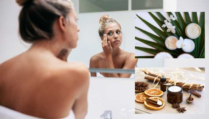 mulher na frente do espelho se maquiando com Blosson ville